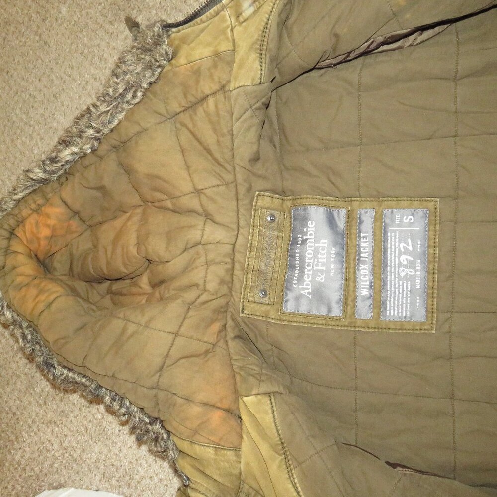 VTG Abercrombie & Fitch Wilcox Jacket Men’s S Olive Green Faux Fur Hooded Parka - Picture 5 of 6